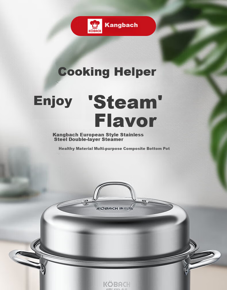 Kambach 28cm Stainless Steel 304 Double-Layer Steamer Pot with Composite Bottom for Gas Stove and Induction Cooker 1