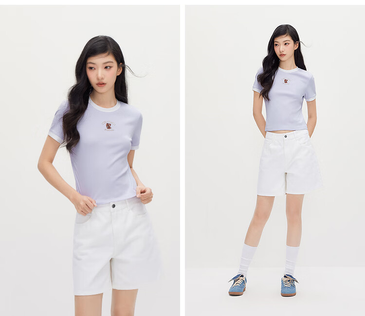 Semir Cooling T-Shirt | Luo Xiaohei Short Sleeve T-Shirt for Women Summer Short Color-Block Slim Fit Shoulder 2026 Top 109326100015 3