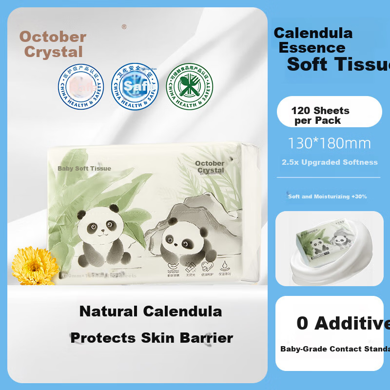 October Crystal Baby Cream Facial Tissue 120 Sheets Pack Soft Moisturizing Portable Tissue for Baby and Adult Use