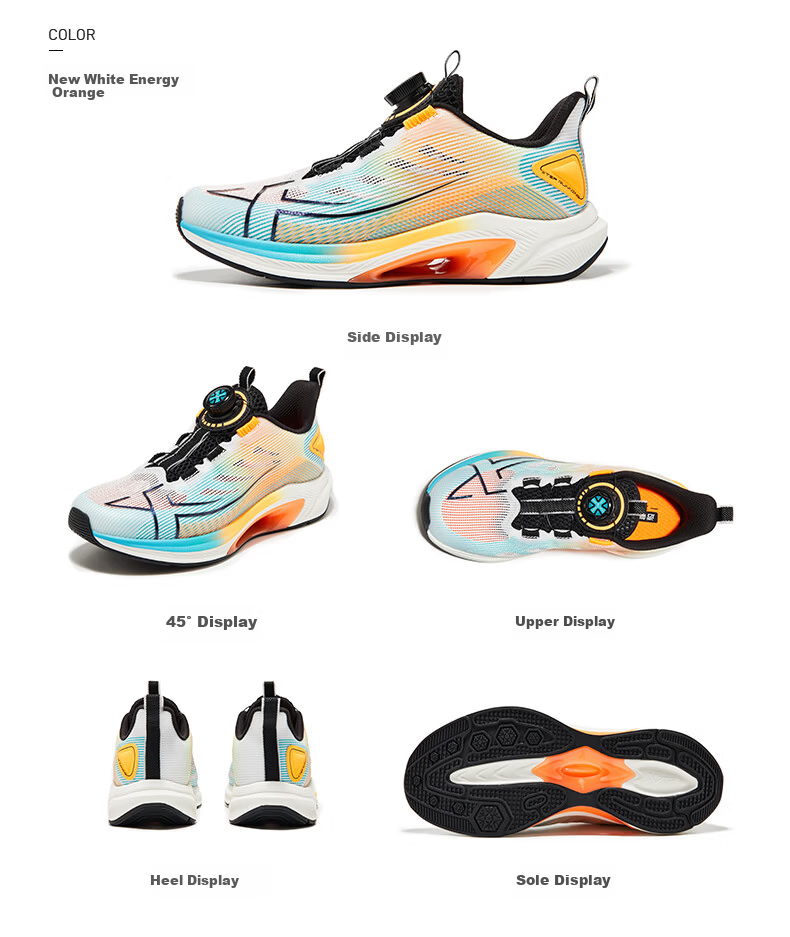 XTEP Kids Sports Shoes Daofeng High Rebound Professional Running Shoes Fluorescent Buddha Hand Yellow/Fluorescent Camellia Red Size 37 19