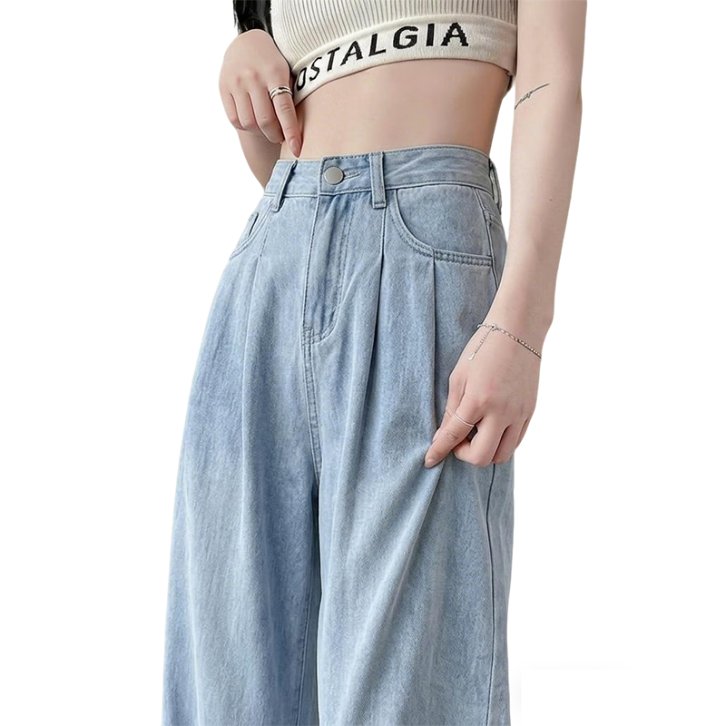 Langsha Straight-Leg Jeans for Women Summer Thin 2026 New Tencel Wide-Leg Pants High-Waist Cropped Curved Pants for Petite