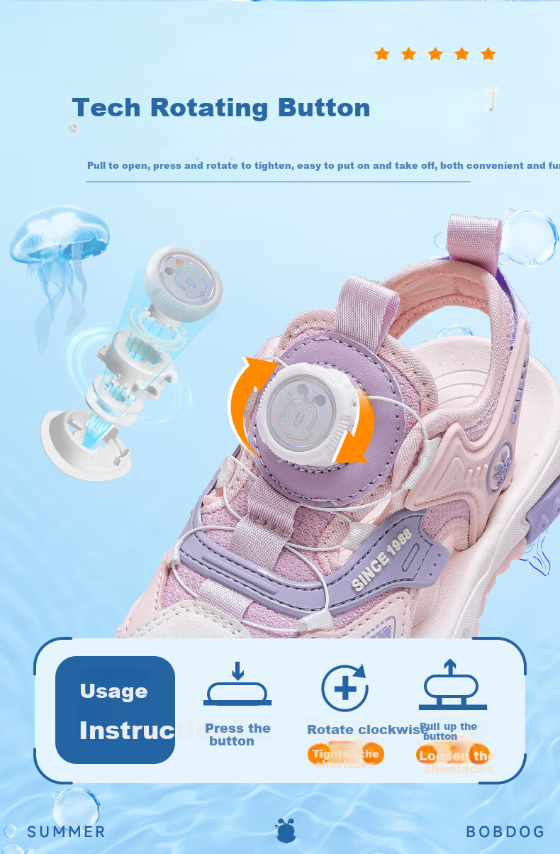 BOBDOG Girls Summer Sports Sandals Toddler Closed-Toe Beach Shoes 105542042 Pink Purple/Light Pink Size 27 5
