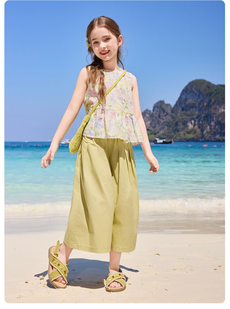 ASK JUNIOR 2026 Summer Kids Sleeveless Floral Top and Lantern Pants Set for Girls 13