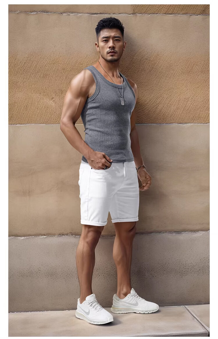 Langsha American Vintage Heavyweight Ribbed Cotton Men's Tank Top 300g Stretch Slim Fit Sports Fitness Summer Racerback 14