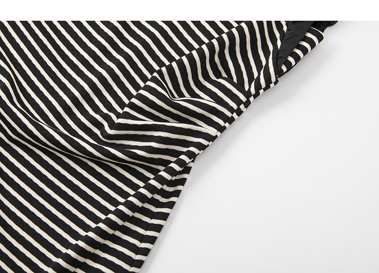Demana Vintage Overture Summer Lightweight Professional Round Neck Striped Slit Pleated Patchwork Slim Dress for Women Premium Feel 10