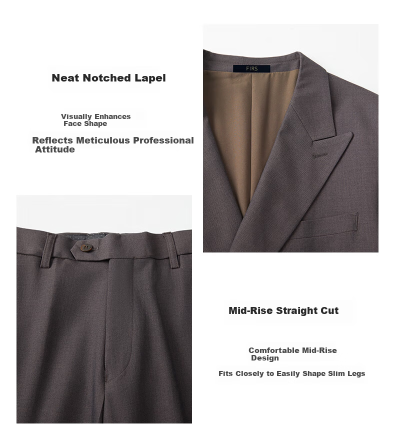 FIRS Wool Blend Three-Piece Suit Men's Slim Fit Professional Business Groom Wedding Formal Wear 1