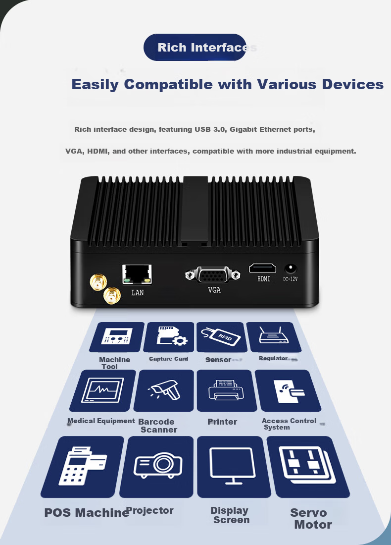 Xinchuang Cloud Mini PC Micro Industrial Control Embedded Fully Enclosed Mini Desktop Business Office Portable Desktop 4GB RAM + SSD MSATA Mini 128GB Hard Drive 4