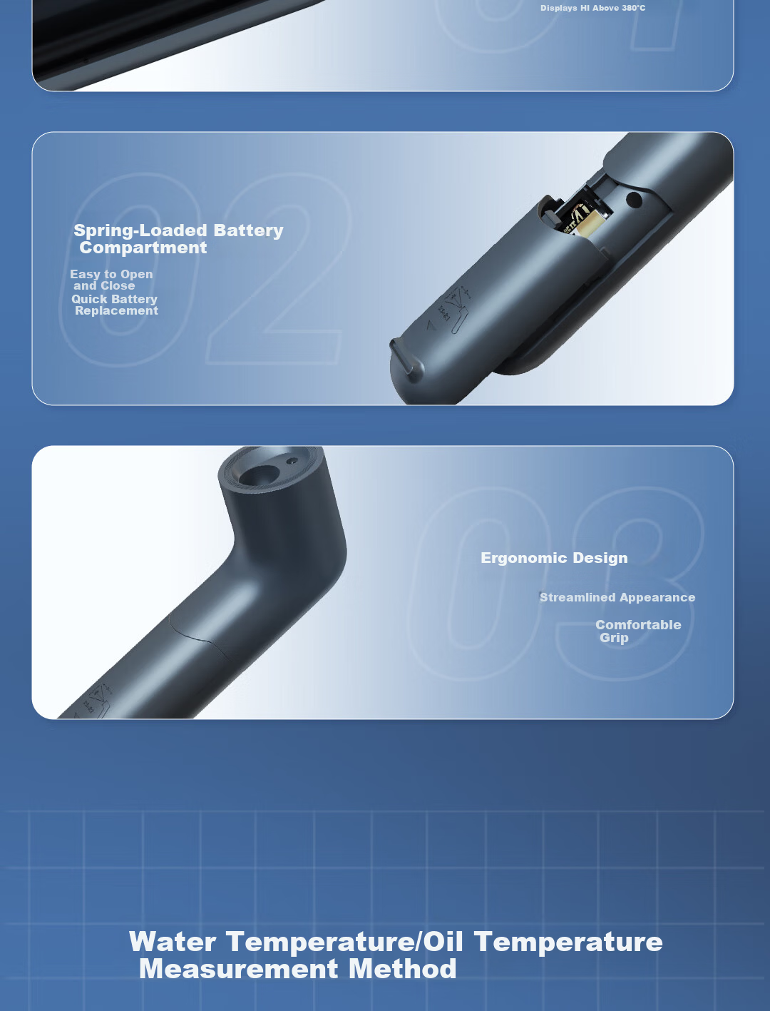 Deli Home Series Infrared Thermometer Temperature Gun Oil Temperature Gun Handheld Water and Oil Temperature Meter 12