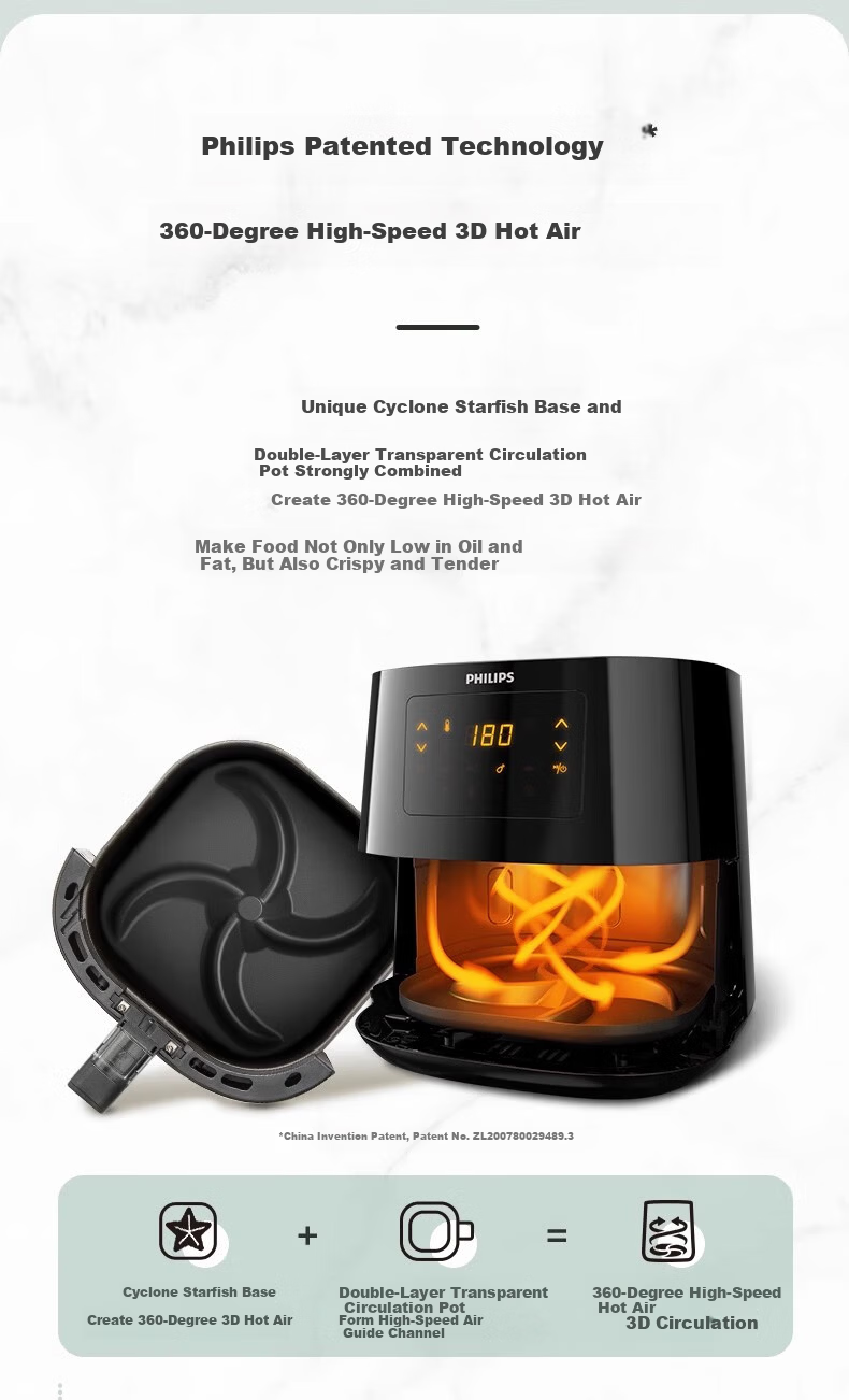 PHILIPS Air Fryer Home Use 4.1L Large Capacity Smart Touch Flip-Free HD9252/81 Black 6