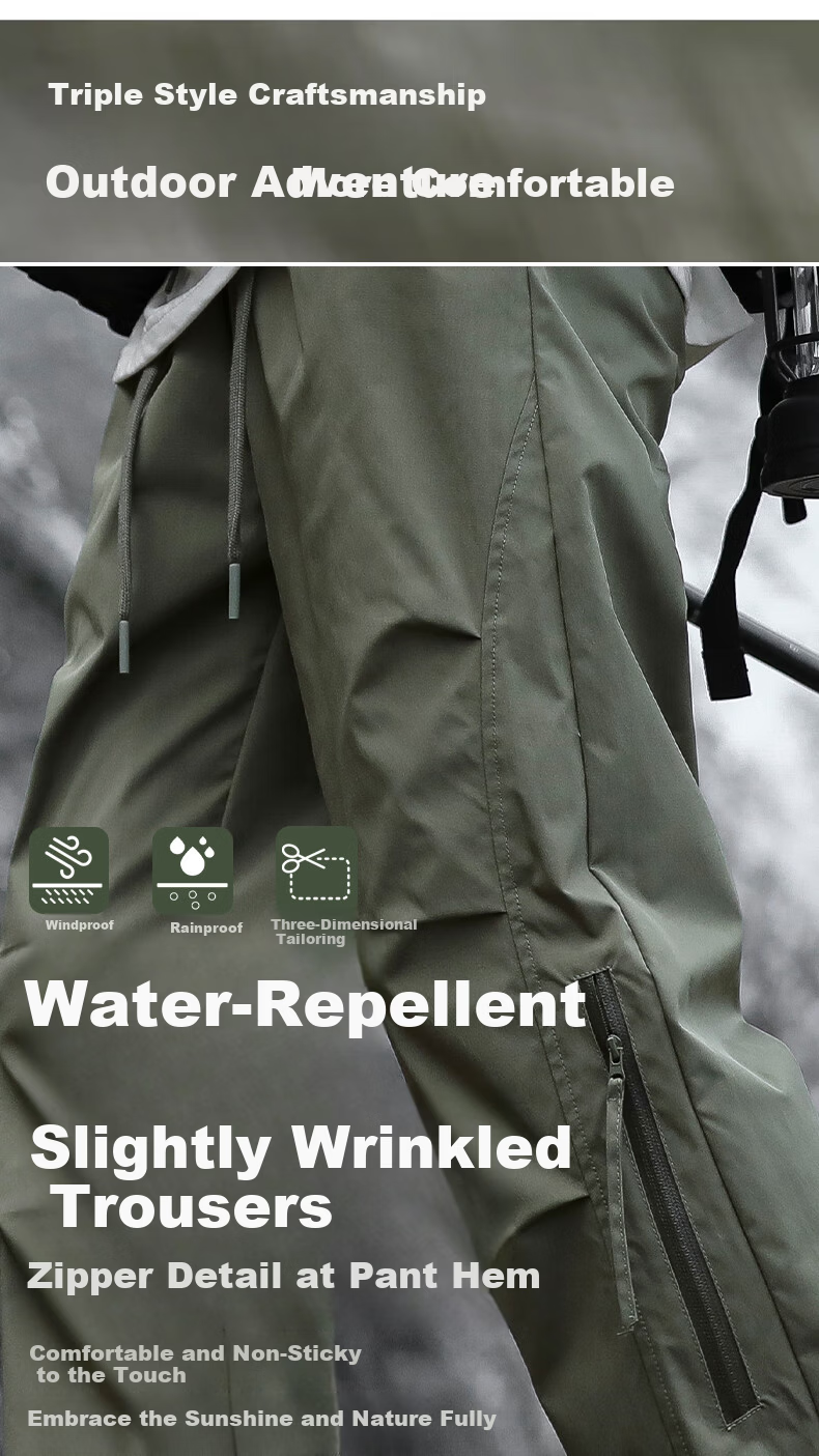 JEEP SPIRIT Men's Casual Pants Autumn Winter Fleece Lined Waterproof Windproof Outdoor Trousers Military Green Fleece Lined 4XL 5
