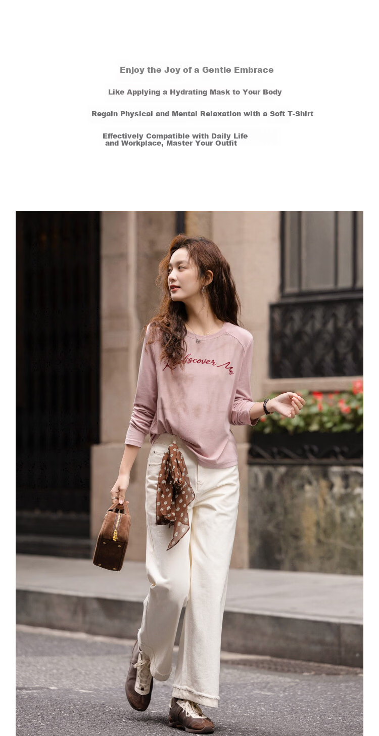 Demana [Breathable Tencel] Spring Korean Style Crew Neck Flocked Letter Print Loose Fit Petite Women's T-Shirt 3