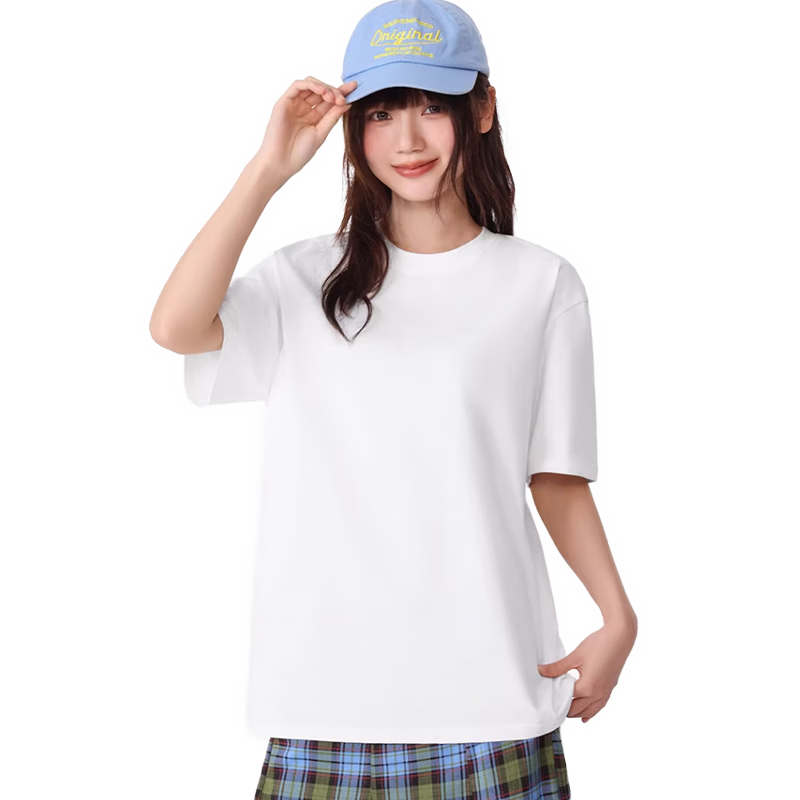 Langsha Pure Cotton Short Sleeve T-Shirt Men Wide Shoulder Summer New Women's Regular Shoulder Half Sleeve Unisex Top Base Shirt
