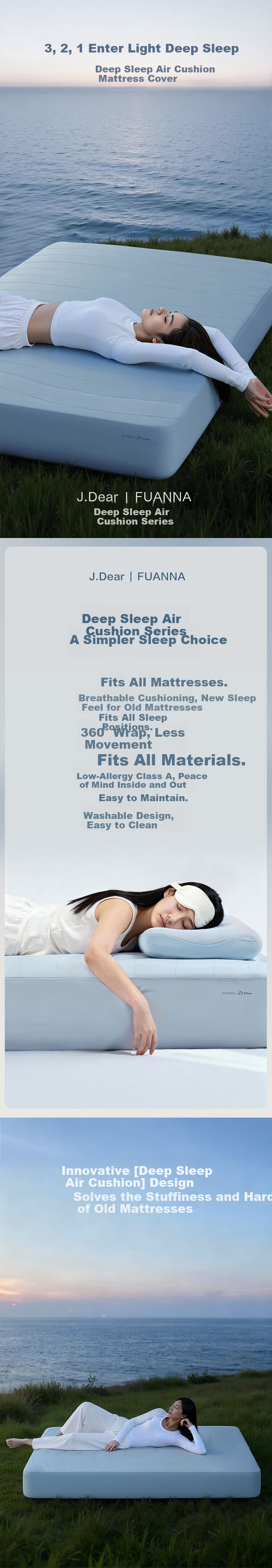 FUANNA x JDear JD.com Collaboration Hypoallergenic Deep Sleep Air Cushion Fitted Sheet Class A Ultra-Soft Washable Fitted Sheet 180x200cm 4