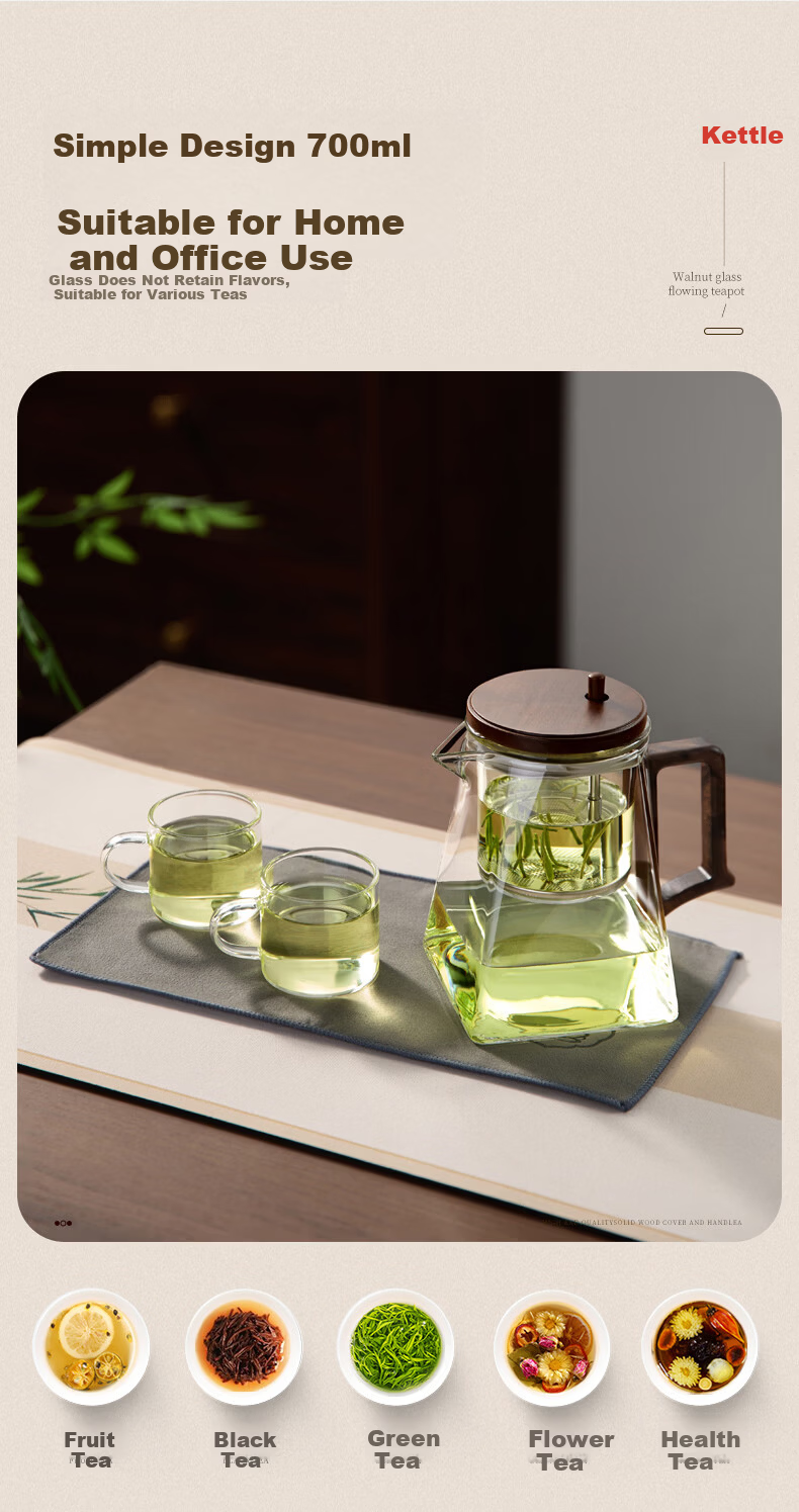Niye Glass Teapot with Infuser High-Temperature Resistant Office Loose Leaf Tea Brewer 9