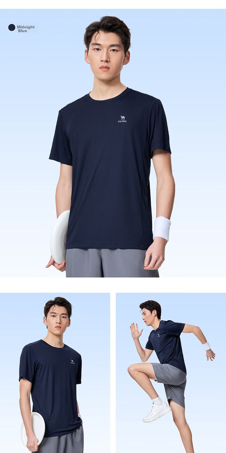 CAMEL Quick-Dry Running Sports T-Shirt Men Breathable Crew Neck Short Sleeve Top C16BAVL6077 Night Blue XL 14