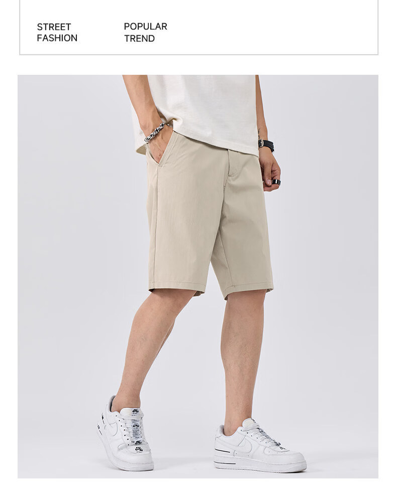 Fingercroxx IT Trendy Minimalist Straight-Leg Shorts Men 2026 Summer Lightweight Casual Five-Point Pants Beige M 10