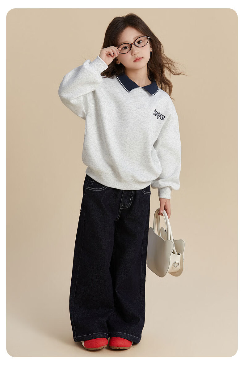 Fulomi Girls' Sweatshirt Spring and Autumn Korean Style Casual Loose Lapel Children's Fashion Clothing Gray 150 6