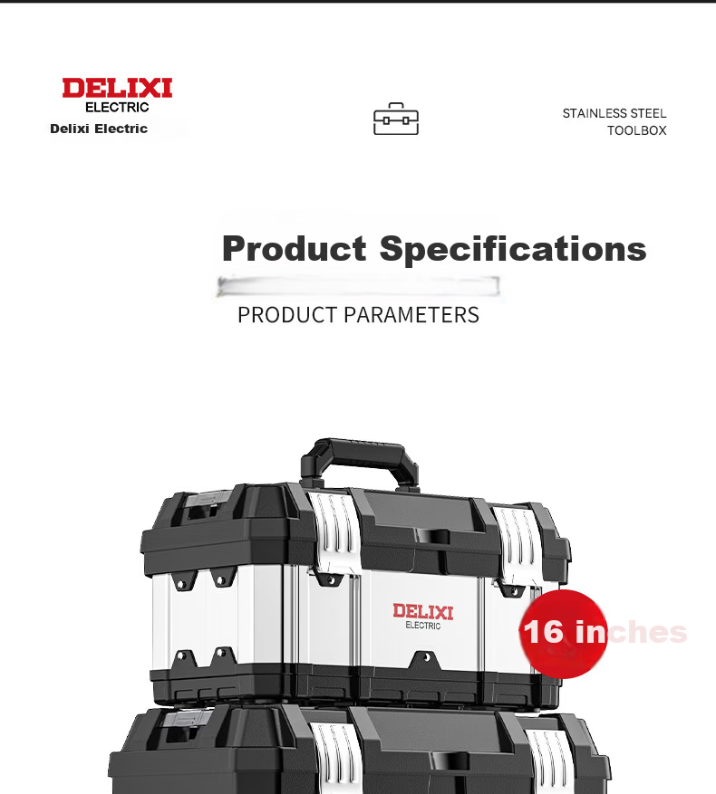 Delixi Stainless Steel Toolbox Set Multifunctional Industrial Grade Household Portable Hardware Storage Box 22-Inch Extended Flagship 18