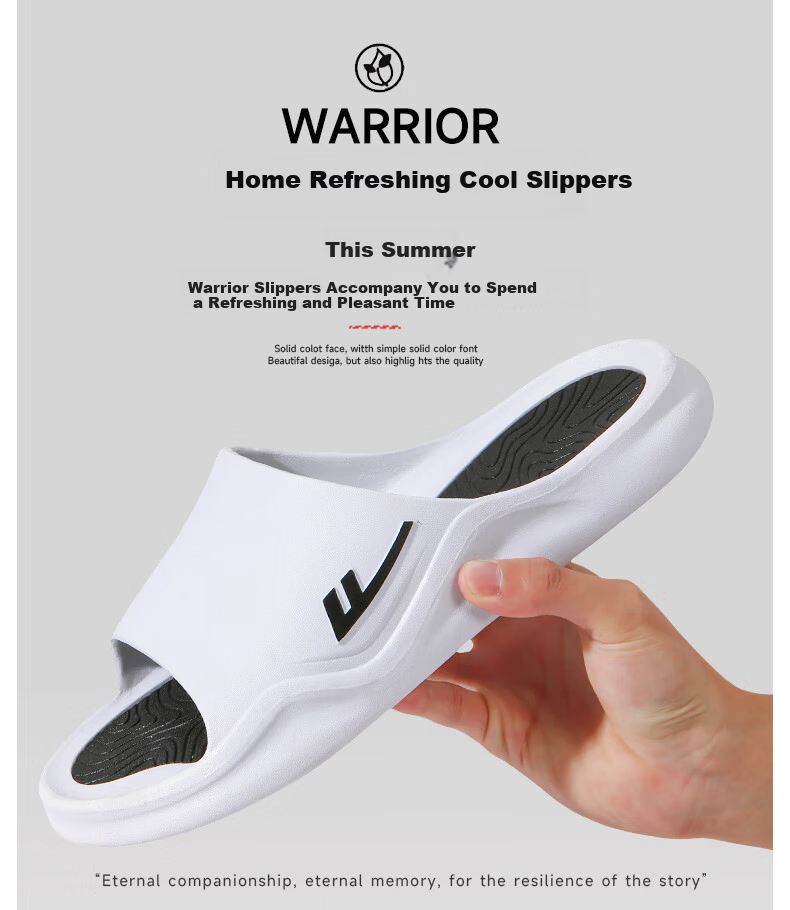 Warrior Men's Summer Anti-Odor Anti-Slip Slippers with Cloud-Like Comfort for Outdoor and Bathroom Use 3962-1 White Black Size 46-47 2