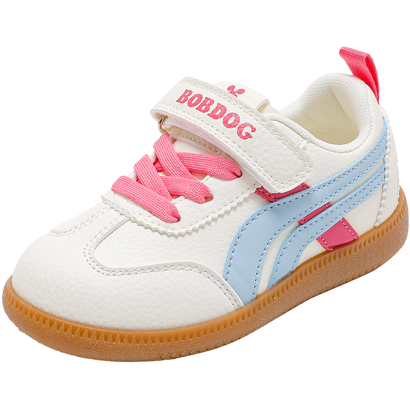 BOBDOG Children's Shoes, Spring Soft-Soled Kids Running Shoes, Girls' Casual Sneakers, 101551105 Beige/pink, Size 33
