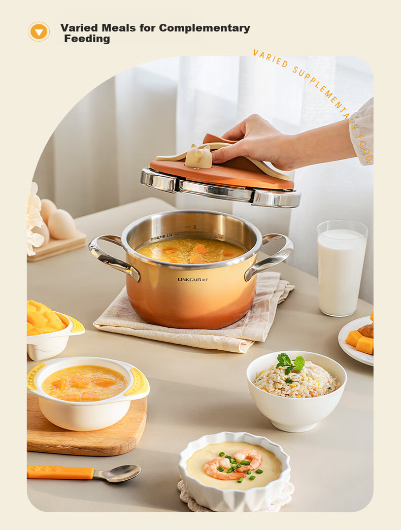 LINKFAIR Dingdang Mini Pressure Cooker Small Household Explosion-Proof One-Touch Open Close 1-2 Person Mini Pressure Cooker Compatible with Gas and Induction Cookers 12