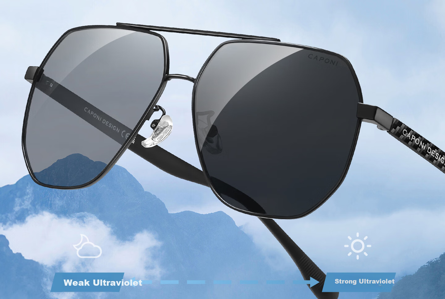 CAPONI Carbon Fiber Polarized Sunglasses for Men, Photochromic UV Protection Driving Day and Night Use 12