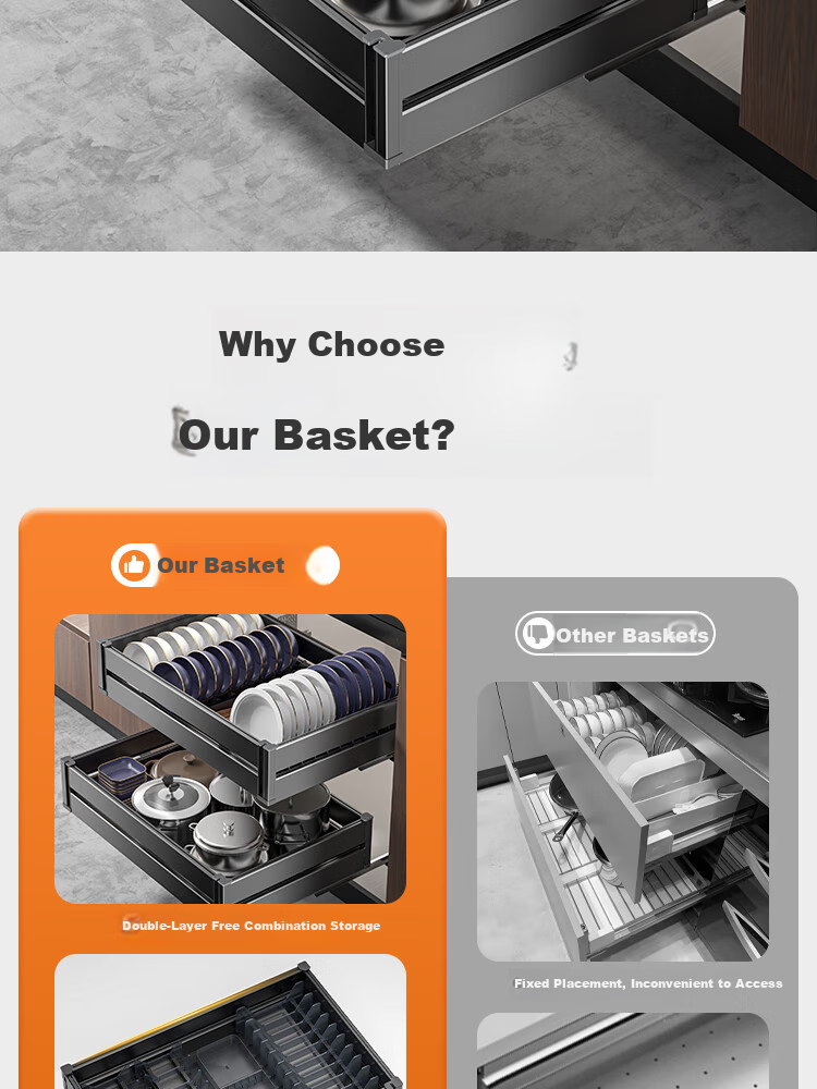 Sijimuge Pull-Out Double-Layer Aluminum Alloy Deepened and Heightened Kitchen Cabinet Drawer Basket Spice Rack 2