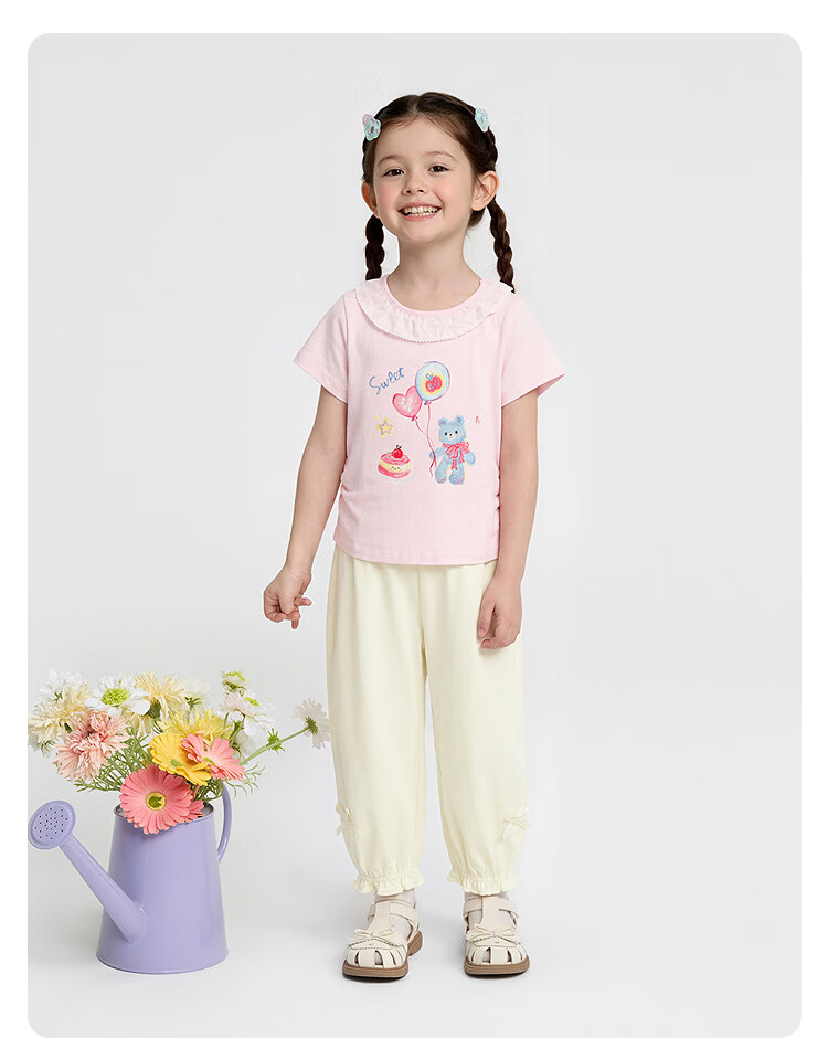 Balabala Girls' Short Sleeve Set Children's Baby Two-Piece 2026 New Summer Delicate Ruffle T-Shirt and Pants Sweet Style 21