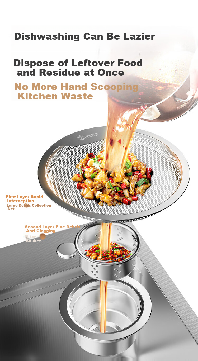JD Premium Thickened 304 Stainless Steel Grain Texture Nano Kitchen Sink Single Basin 76*46 with Faucet 8