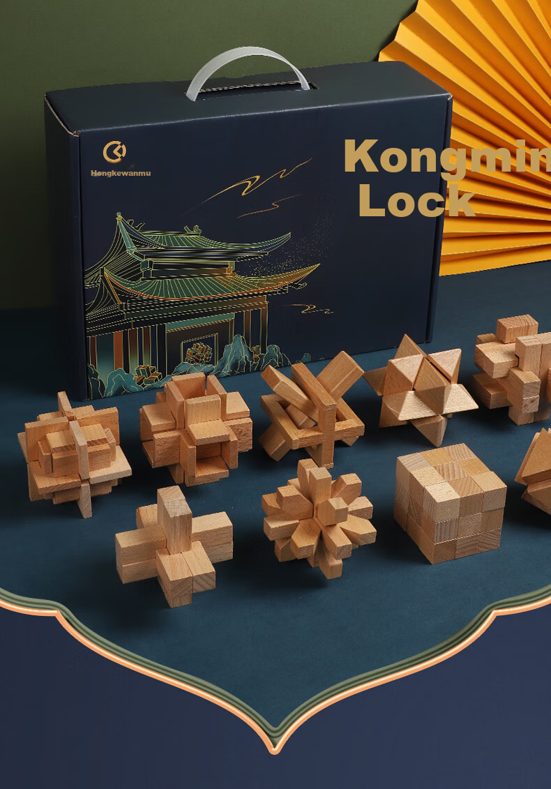 Hongke Nine-Linked Intelligence Puzzle Lock 50-Piece Luban Lock Educational Toy for Boys Ages 7-14 Birthday Gift 2