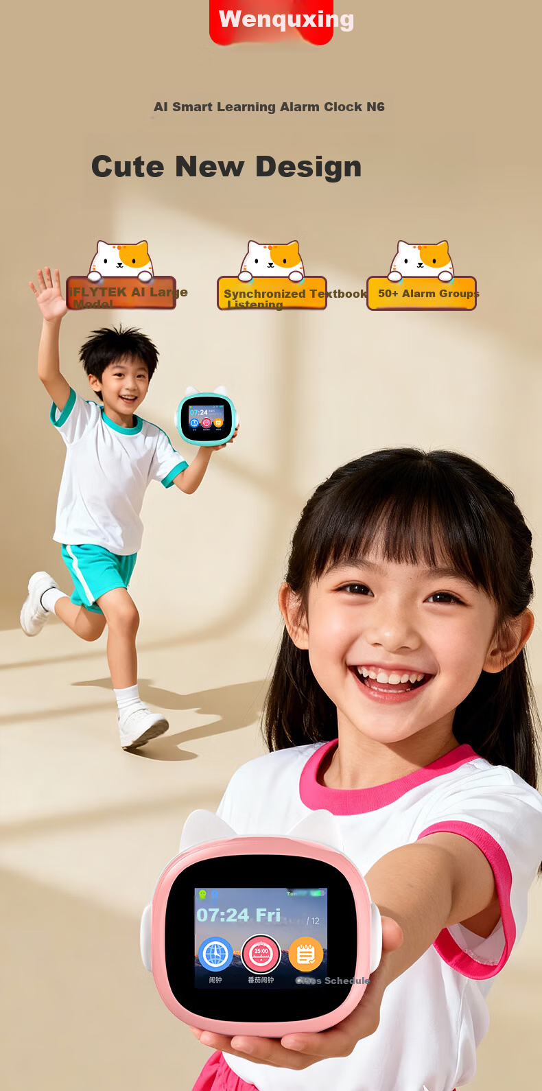 Wenquxing N6ai Smart Alarm Clock Synchronized Textbook Voice Interactive Time Treasure Robot Children's Educational Learning Student Time Management for Ages 3-15 Boys Girls Birthday Gift 2
