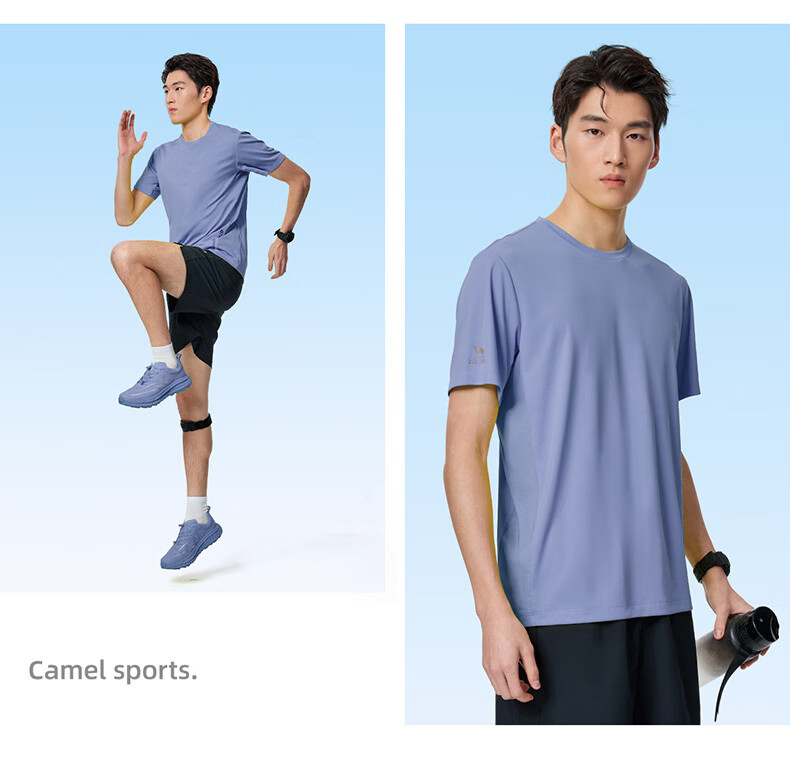 CAMEL Quick-Dry Sports T-Shirt Men Cooling Sun Protection Running Short Sleeve Top C16BAVL6021 Cold Moon Gray L 19