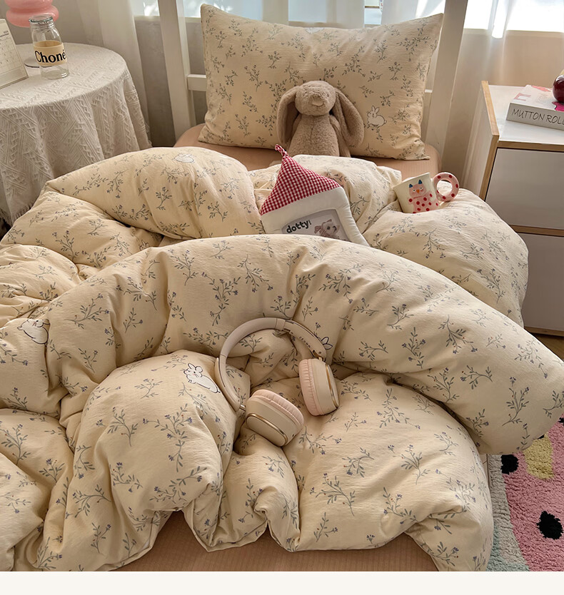 Hongdou Class A Double-layer Gauze Three-piece Set 0.9/1.2m Bed Single Quilt Cover Student Dormitory Quilt Cover 150*200cm Morita 7