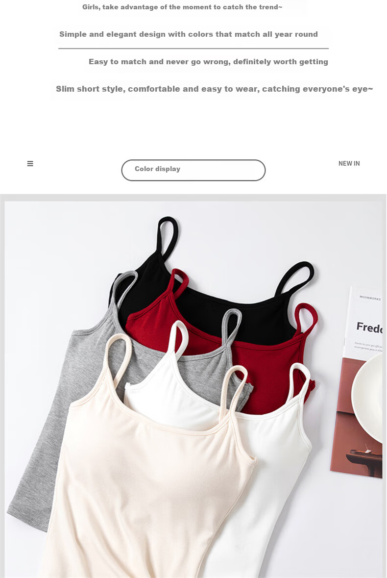 LangSha Red Spaghetti Strap Women's New Padded Sexy Sleeveless Tank Top Outerwear Qi Ji Red Shirt 2