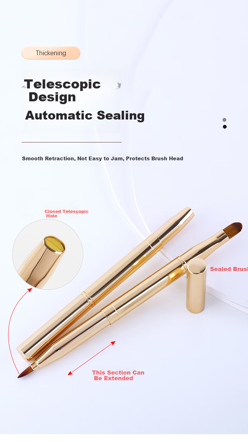 Chense Double-Ended Retractable Lip Brush (Gold) Portable Lip Liner and Concealer Brush with Cap 12
