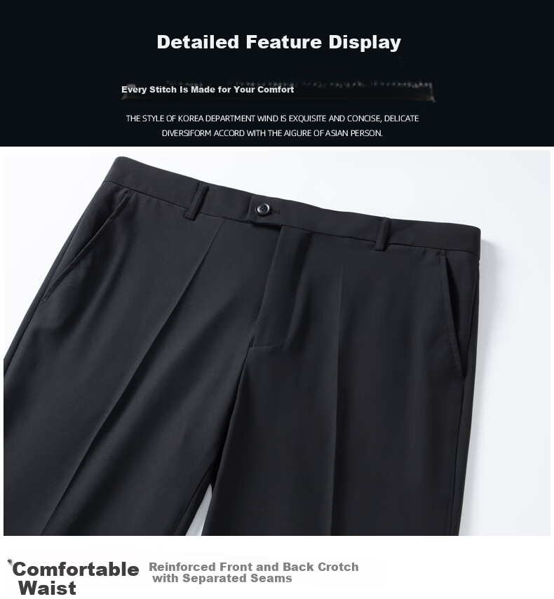 ROMON [Ice Silk Breathable] Men's Casual Pants, Autumn New Style Business Casual, Draping Cool Feeling Thin Long Trousers, Navy Blue, Size 34 8