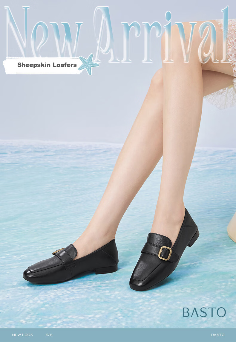BASTO 26 Spring British Soft Lambskin Loafers Women's Leather Shoes W6303AA6 Black Size 37 2