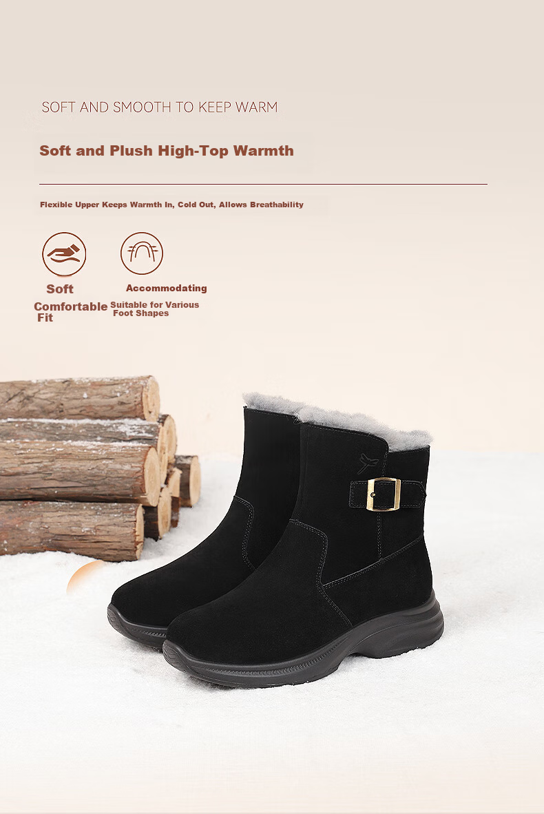 Red Dragonfly Fleece Lined Warm Snow Boots Thickened Classic Northeast Cotton Boots Women's Casual Ankle Boots WTC443801R Black Size 38 3