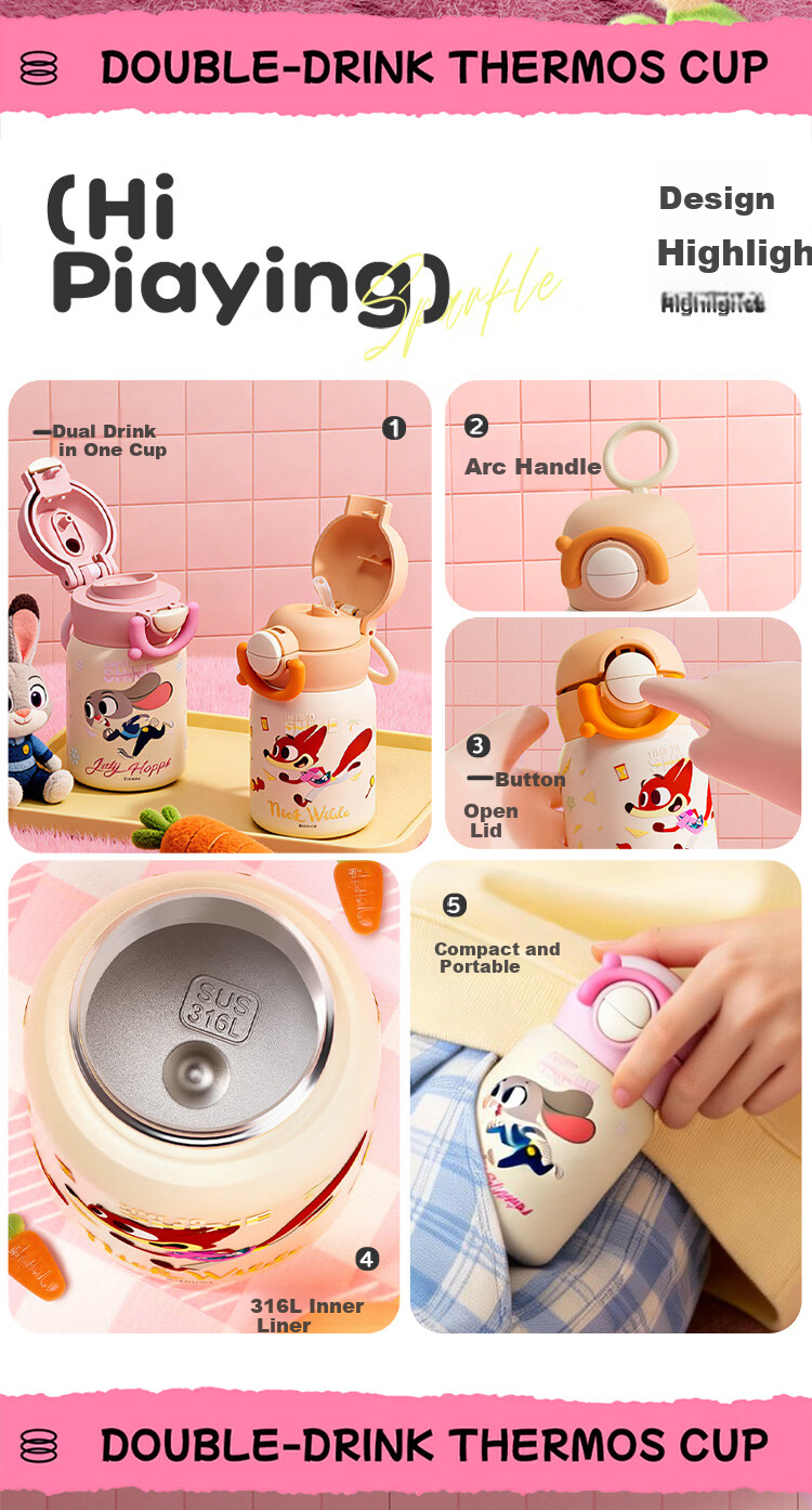 Disney Mini Stainless Steel Insulated Pocket Water Bottle for Women, Small Capacity Student Tea Cup, Portable Couple's Mug 2