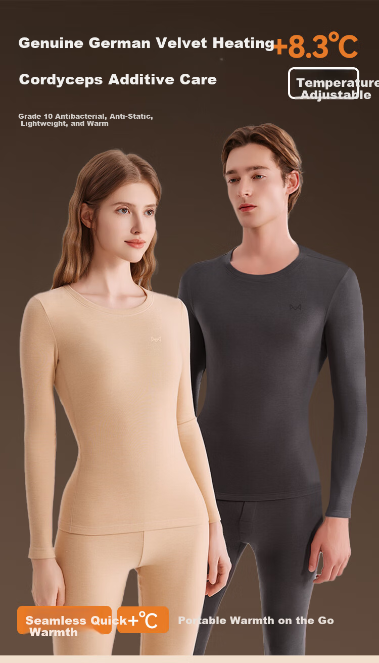 Miiow Men's Thermal Underwear Set Polyester Velvet Heat Retaining Thickened Acrylic Warm Autumn Shirt and Pants 1