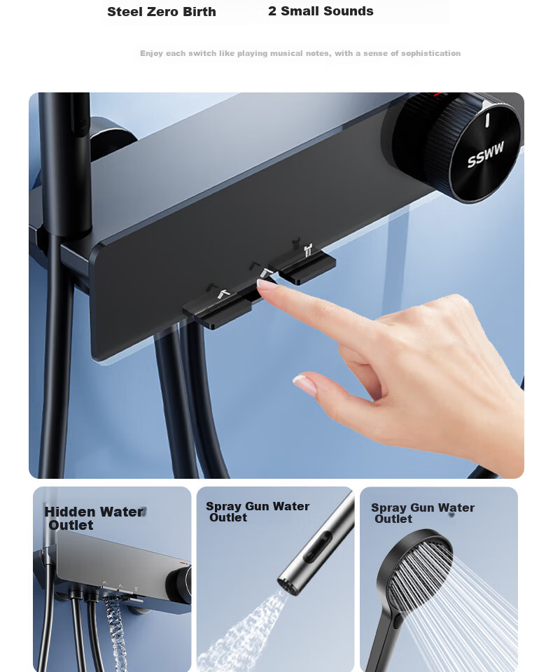 SSWW Shower Set Small Apartment Digital Display All-Copper Bathroom Split Simple Piano Key Pressurized Shower TS9 12