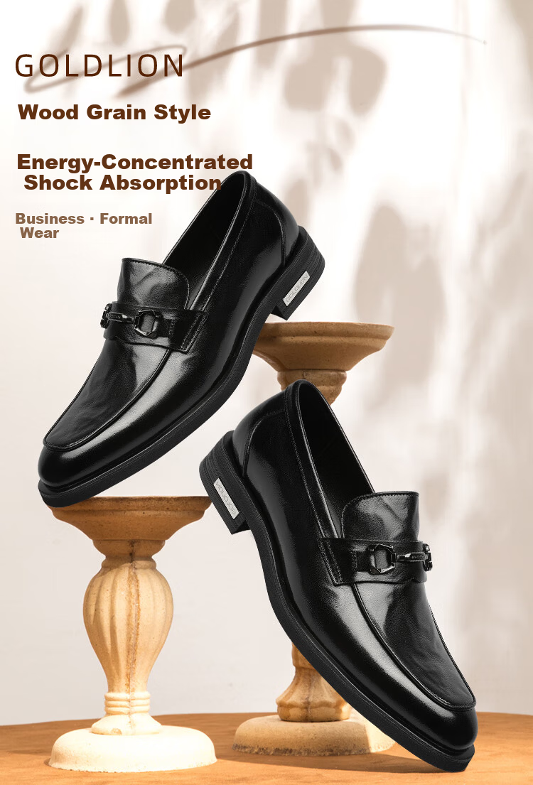Goldlion Men's Spring Summer Business Leather Slip-On Loafers G515530004AAA Black Size 42 1