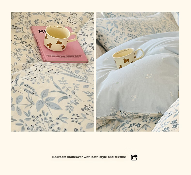 MUJI 100% Cotton 4-Piece Bedding Set for 1.5/1.8m Bed, Pure Cotton Bed Sheet and Duvet Cover 200x230cm 13