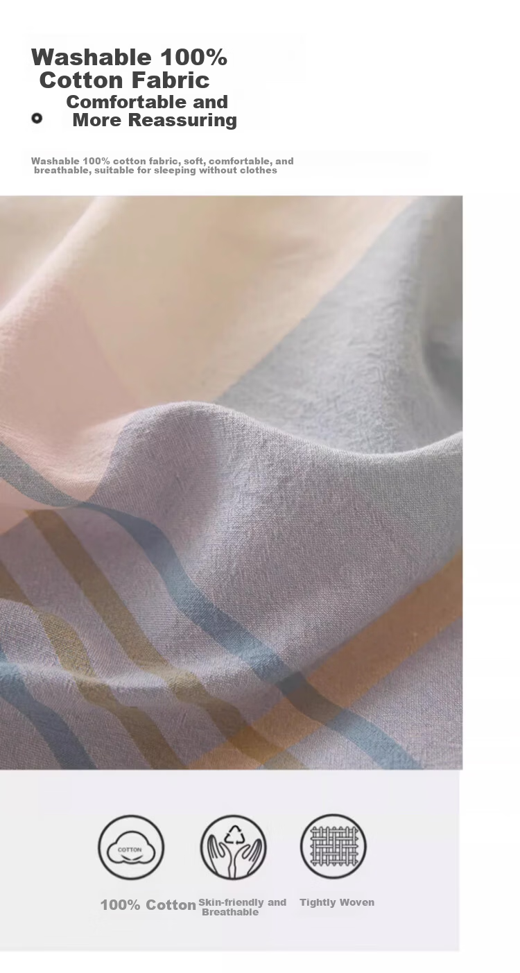 MUJI 100% Cotton Four-Piece Bedding Set Antibacterial AB Version Double-Sided Sheet and Duvet Cover 200x230cm 1.5/1.8m Bed British Blue Plaid 5