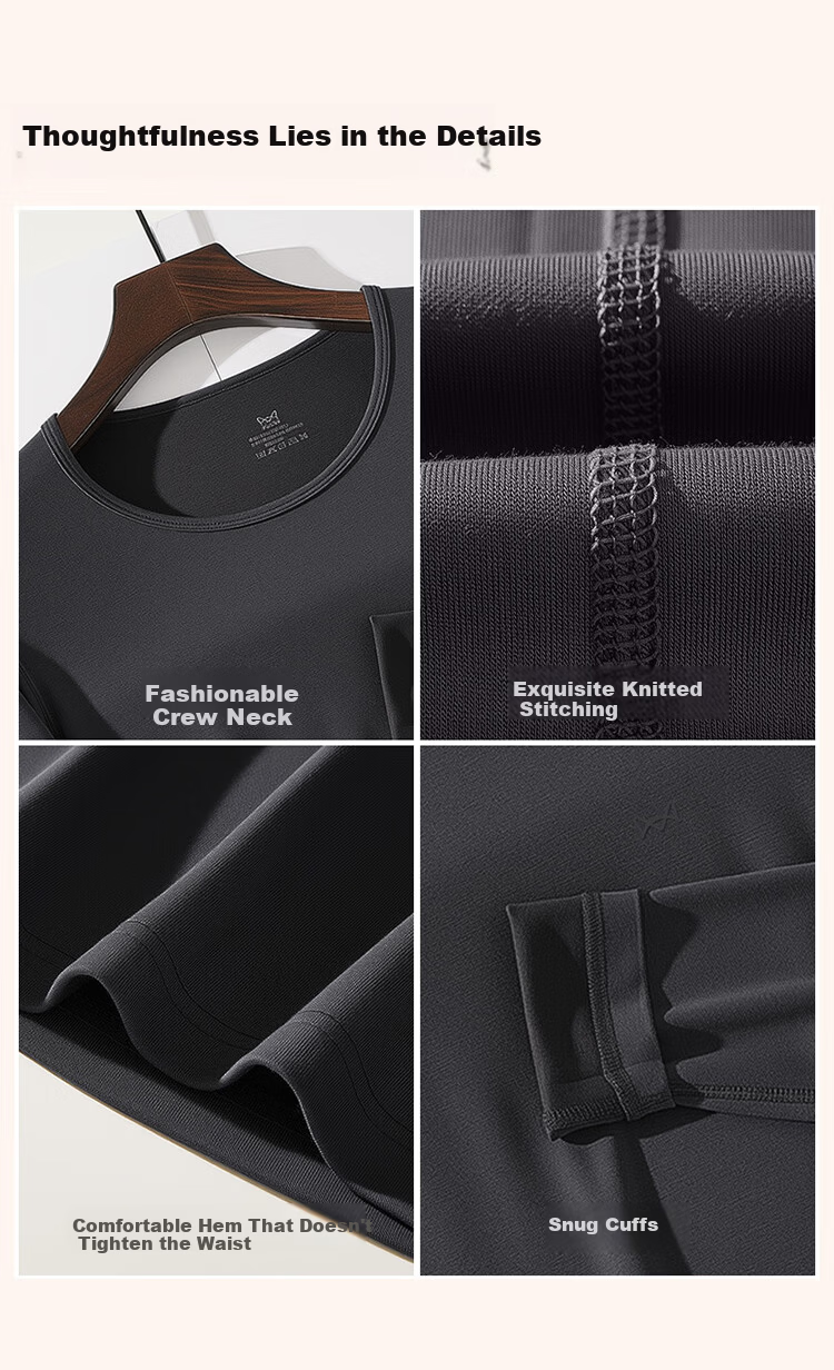 MiiOW Modal Thermal Underwear Men Ultra-thin High Elasticity Autumn Round Neck Long Sleeve Base Layer Top Warm Shirt Dark Gray 8