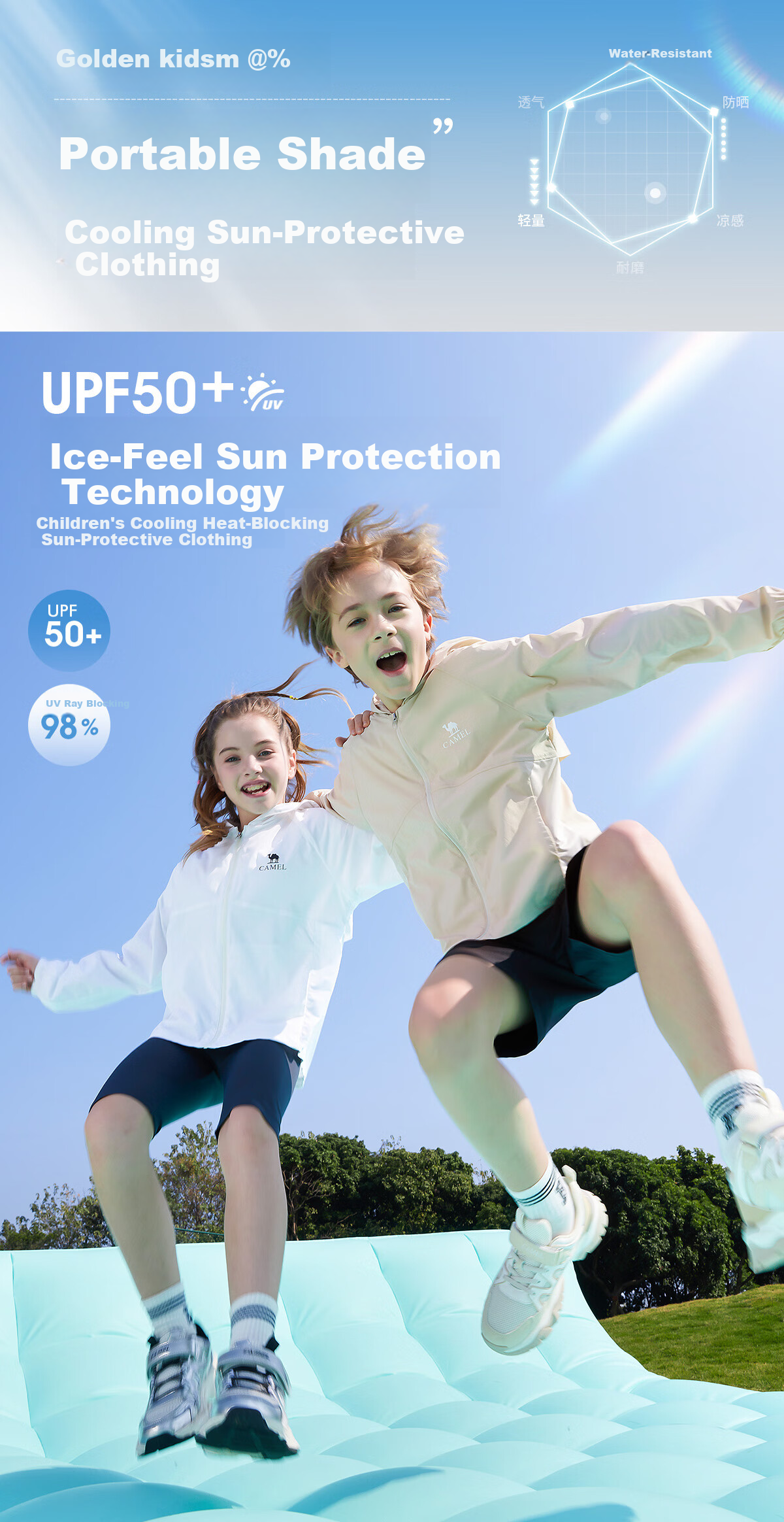 CAMEL Children's Sun Protection Clothing, Summer Outdoor Ice-Cool Breathable Skin Coat, Thin Outerwear for Older Childre 1