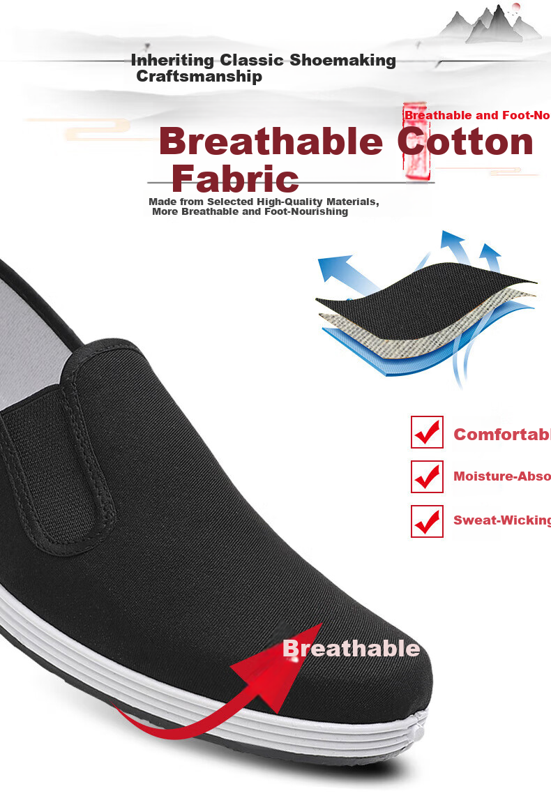 Zhugu Solid Old Beijing Cloth Shoes Black Cloth Shoes Tire Sole Labor Protection Slip-On Handmade Cloth Shoes Unisex Work Shoes Size 43 3