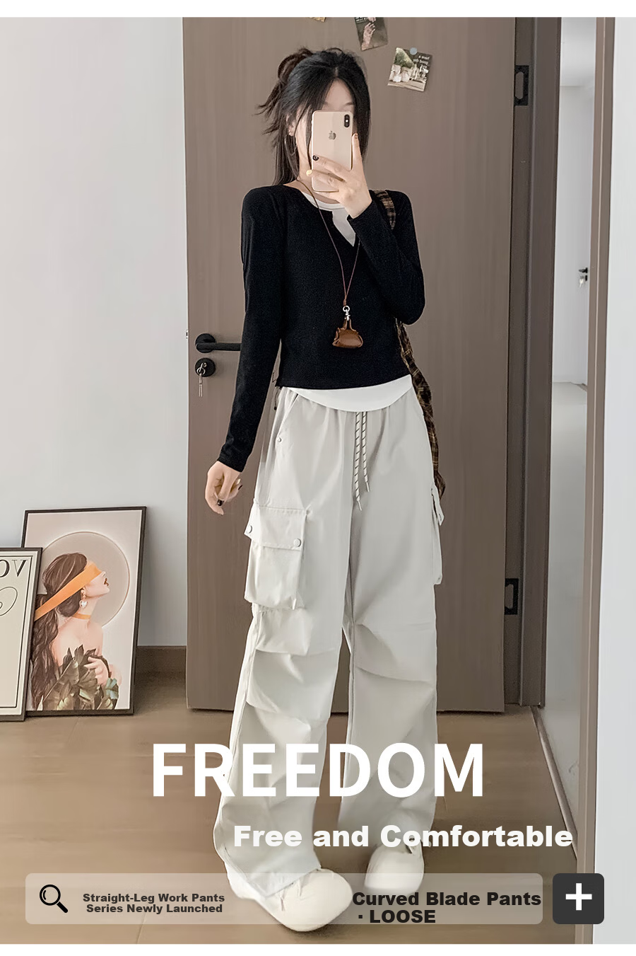 Borui American Workwear Pants 2026 New Autumn Women's Casual Loose Wide-Leg Outdoor Hiking Cargo Pants 2
