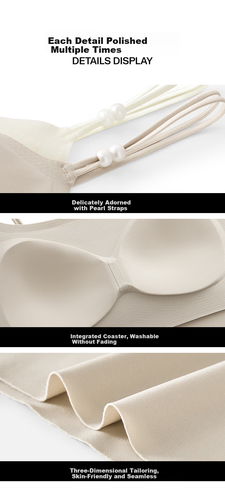 Herbal Original Color Women's Camisole Invisible Cup Back Beauty Base with Chest Pad Pearl Shoulder Straps Versatile Spring Summer Camellia Fragrance Gift 11
