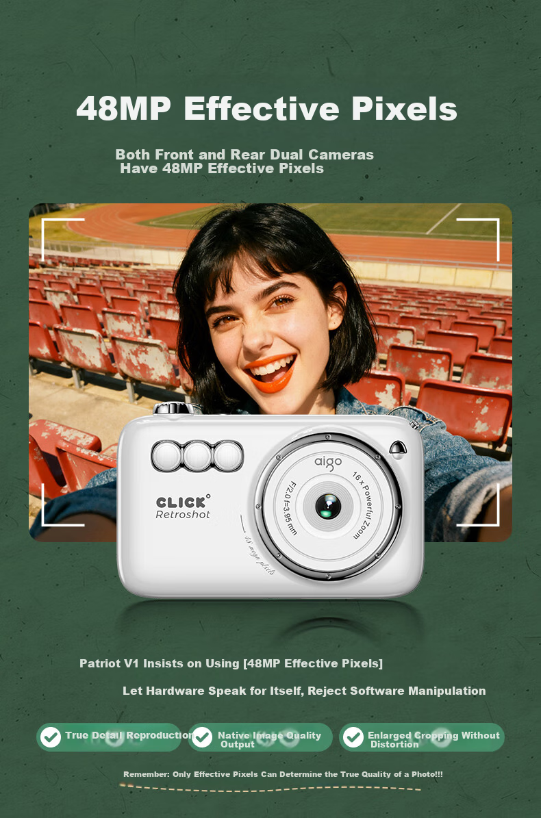 Aigo Patriot V1 New Flagship Dual Camera Selfie Student Digital Camera Birthday Gift for Girls Entry-Level Campus HD Travel Alternative CCD White 64GB 4
